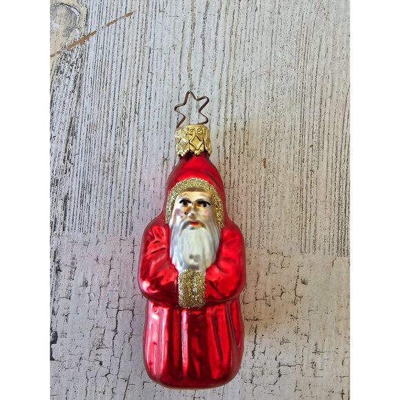 Vintage inge glas father Xmas Santa glitter gold mini ornament red Xmas tree - Picture 1 of 8